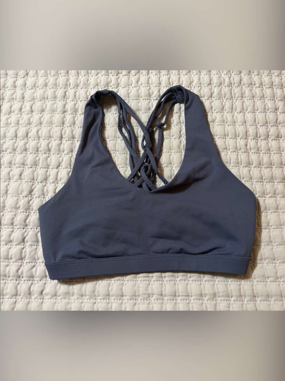Fabletics Women's Strappy Back Sports Bra in Slate Blue